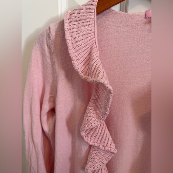 Lilly Pulitzer Pink Ruffle Open Cardigan Sweater size Medium - Picture 3 of 8
